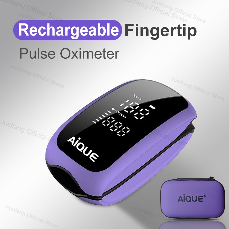 Pulse Oximeter Fingertip Rechargeable - AiQUE-oxímetro recargable morado, correa médica, cordón,